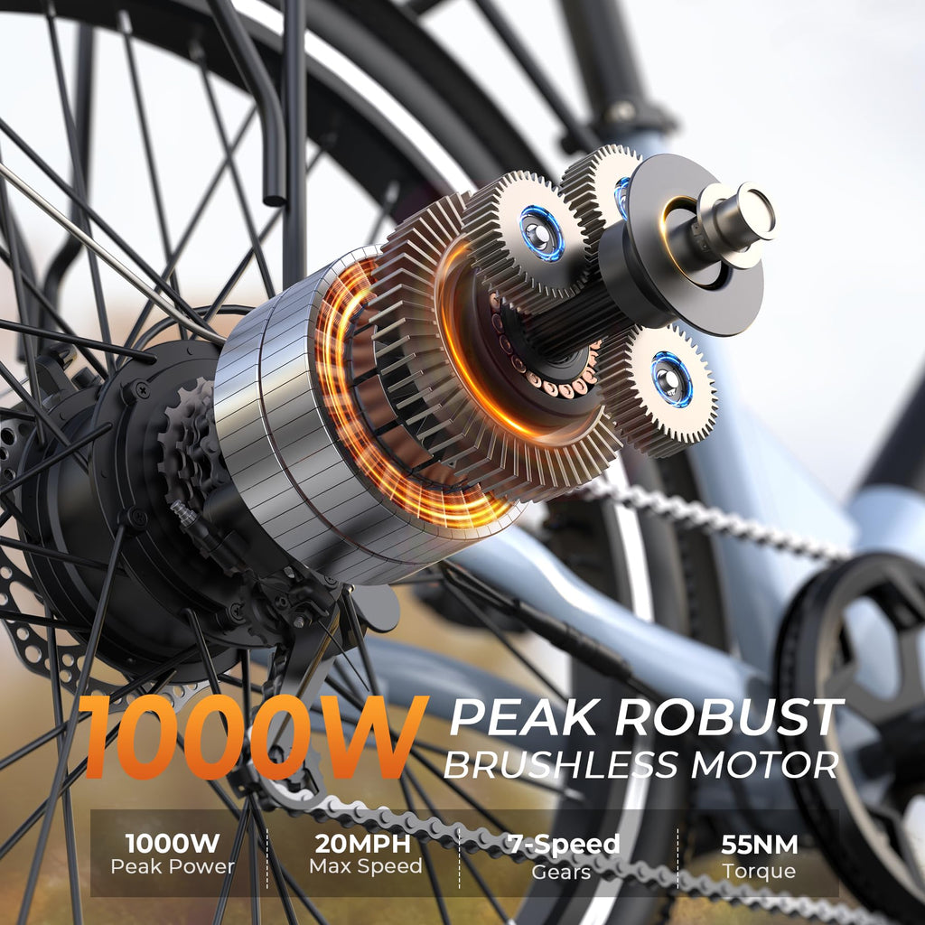 26" Step-Thru Electric Bike with 1000W Peak Motor W34552