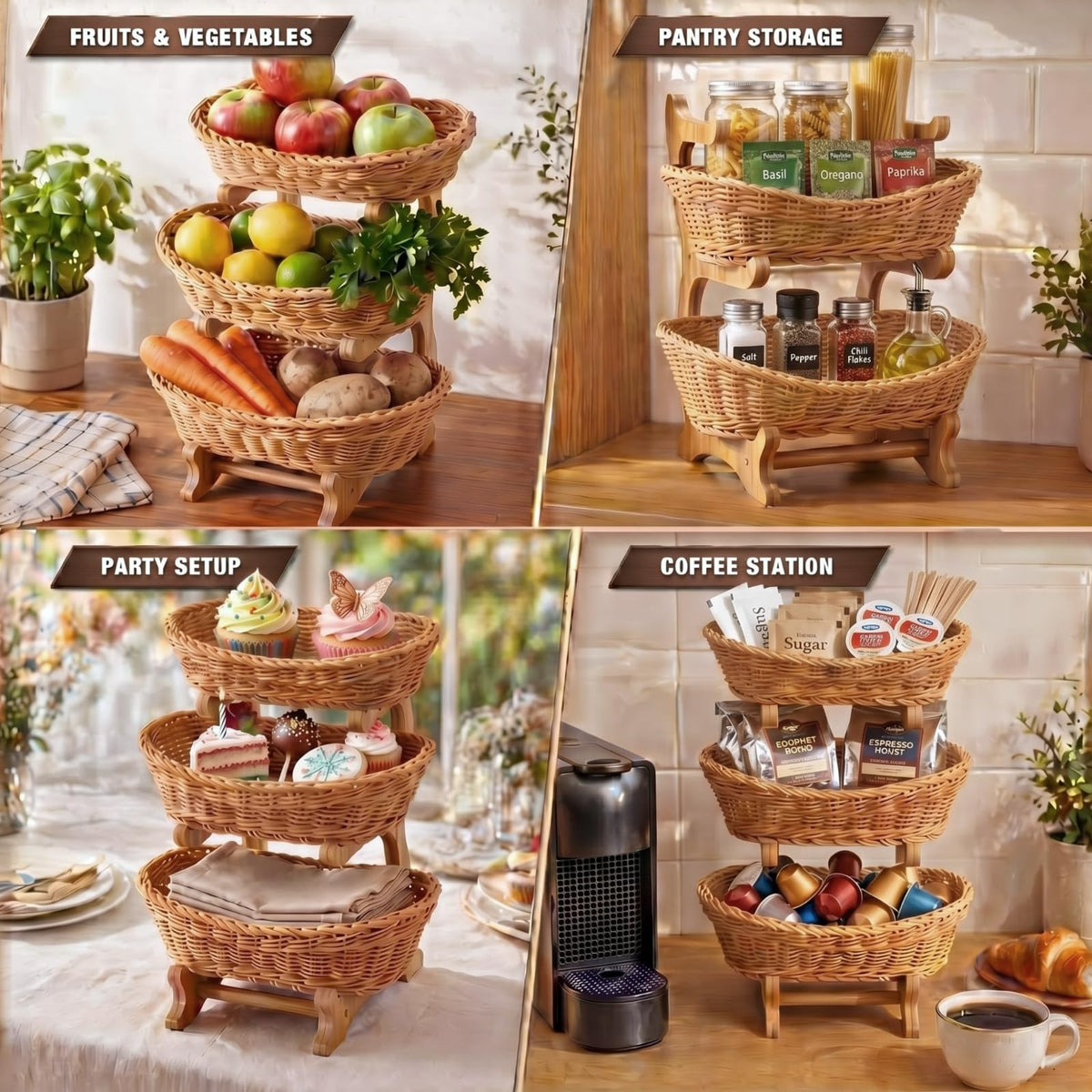 3 Tier Woven Fruit Basket Stand R4427