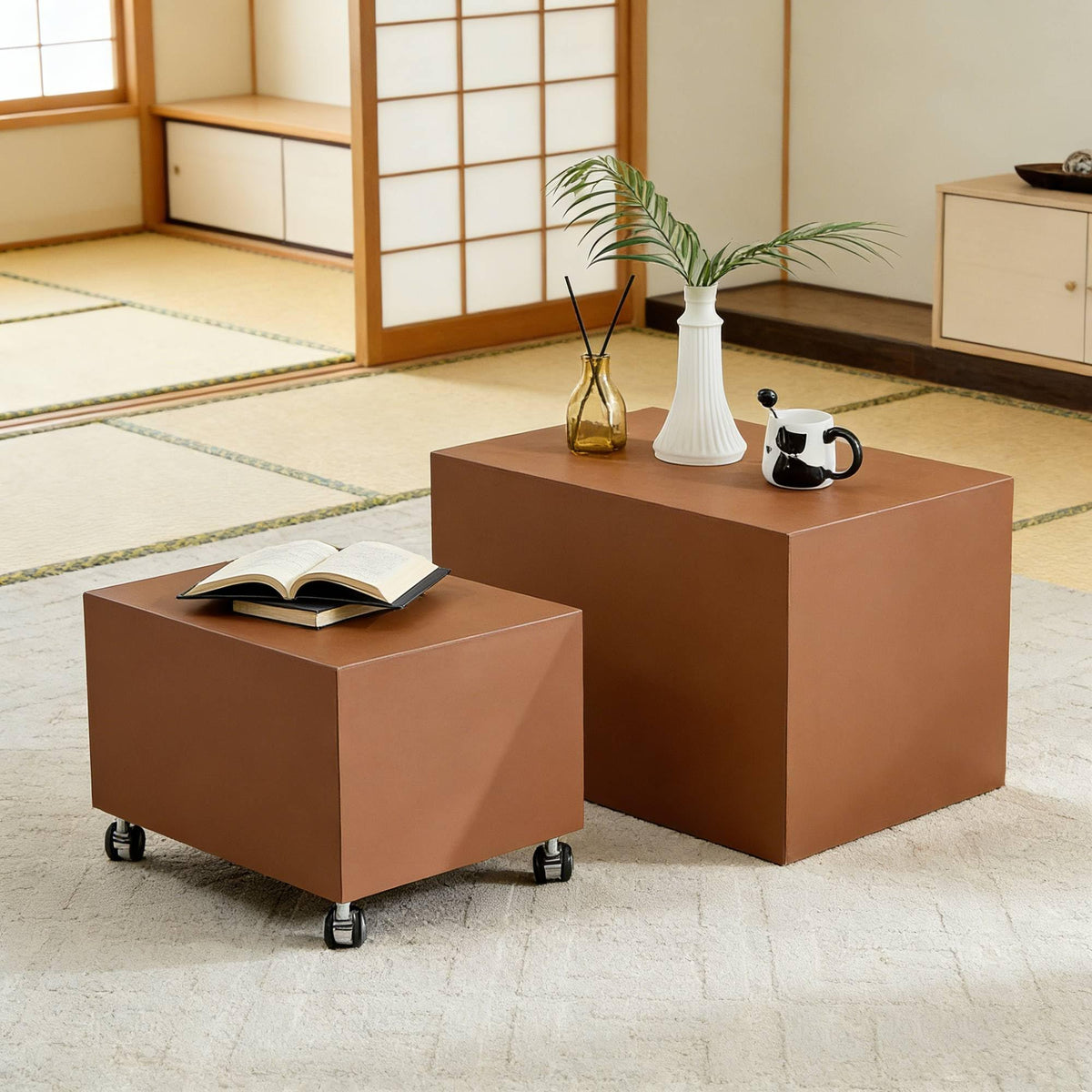 Brown MDF Leather Accent Table L391