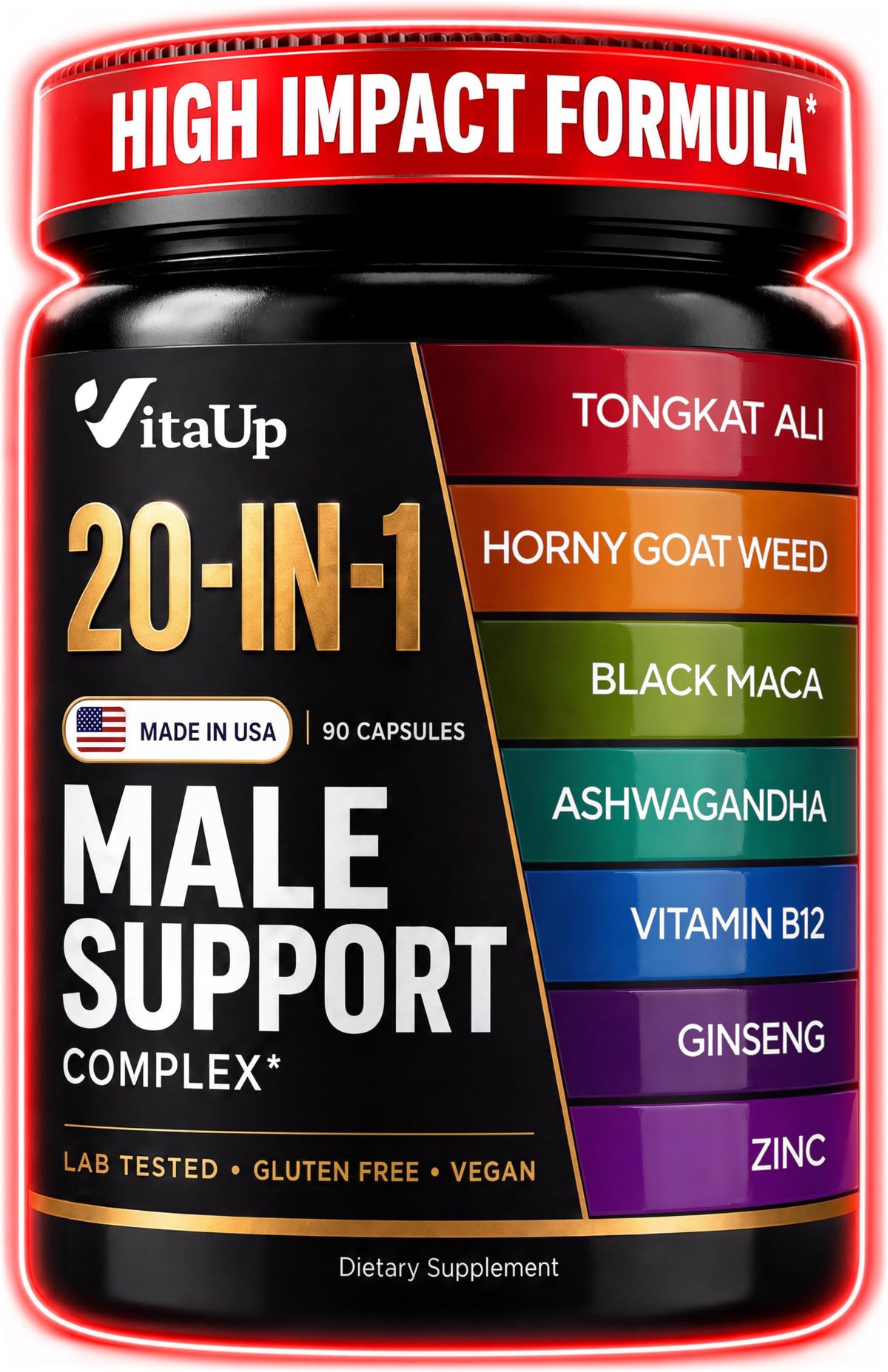 90 Vegan Caps Men Supplements with Tongkat Ali, Black Maca Root, Zinc, Vitamin B12 U172