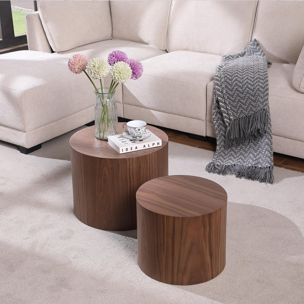 Round Coffee Table Set of 2 Wood Nesting End Table O466727