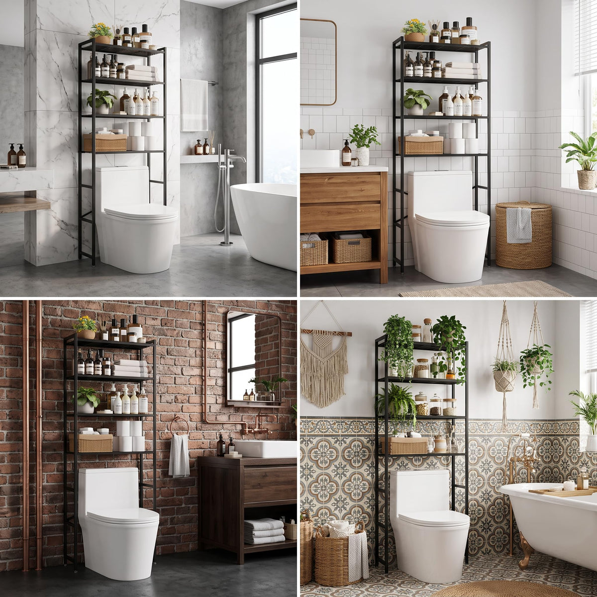 4-Tier Over The Toilet Storage Rack, Black K589