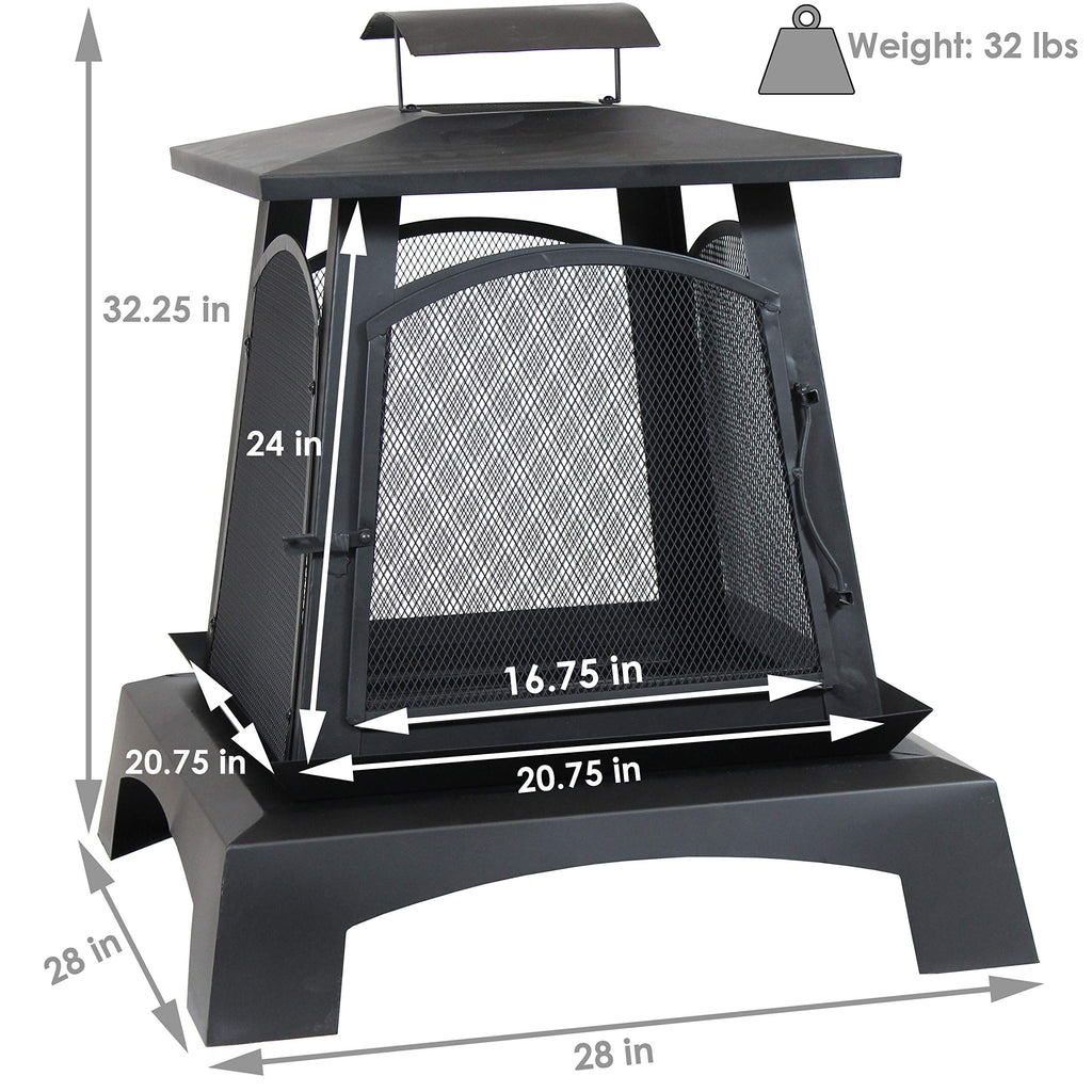 32-Inch Steel Wood-Burning Fire Pit with Log Grate and Poker W599