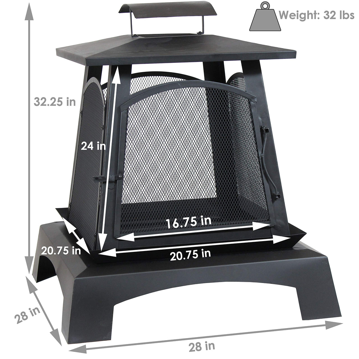 32-Inch Steel Wood-Burning Fire Pit with Log Grate and Poker W599