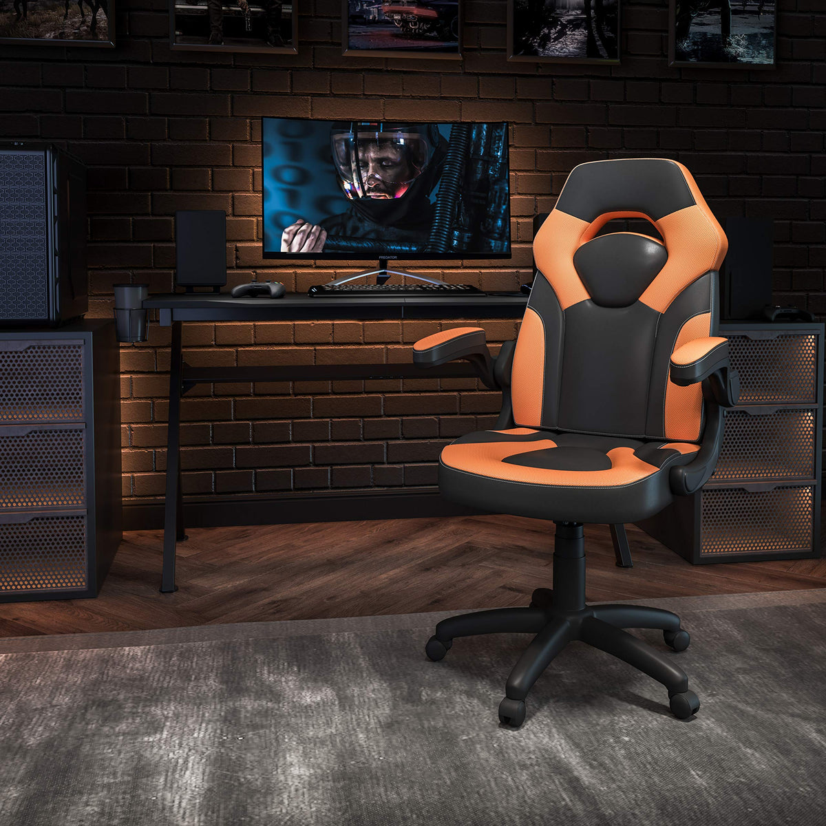 Orange Black Ergonomic Gaming Chair with Flip-Up Arms W400