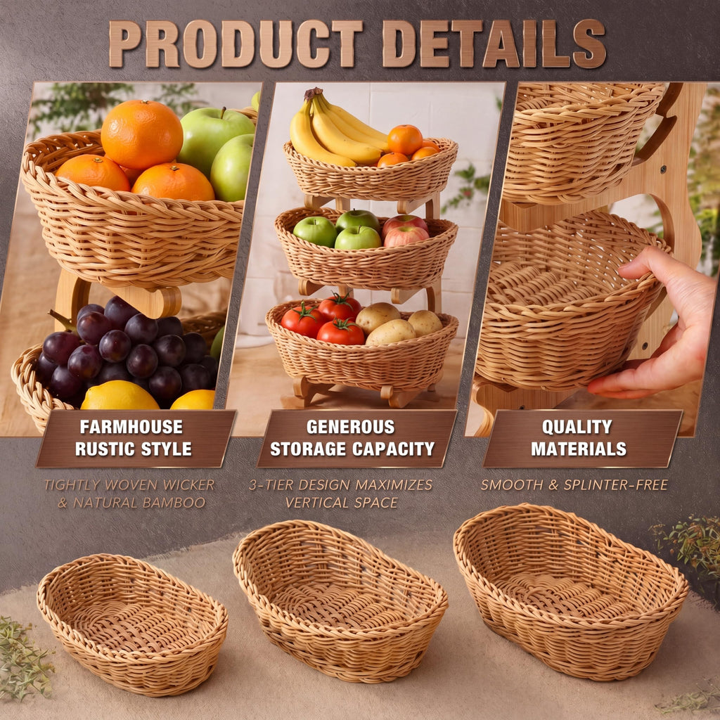 3 Tier Woven Fruit Basket Stand R4427