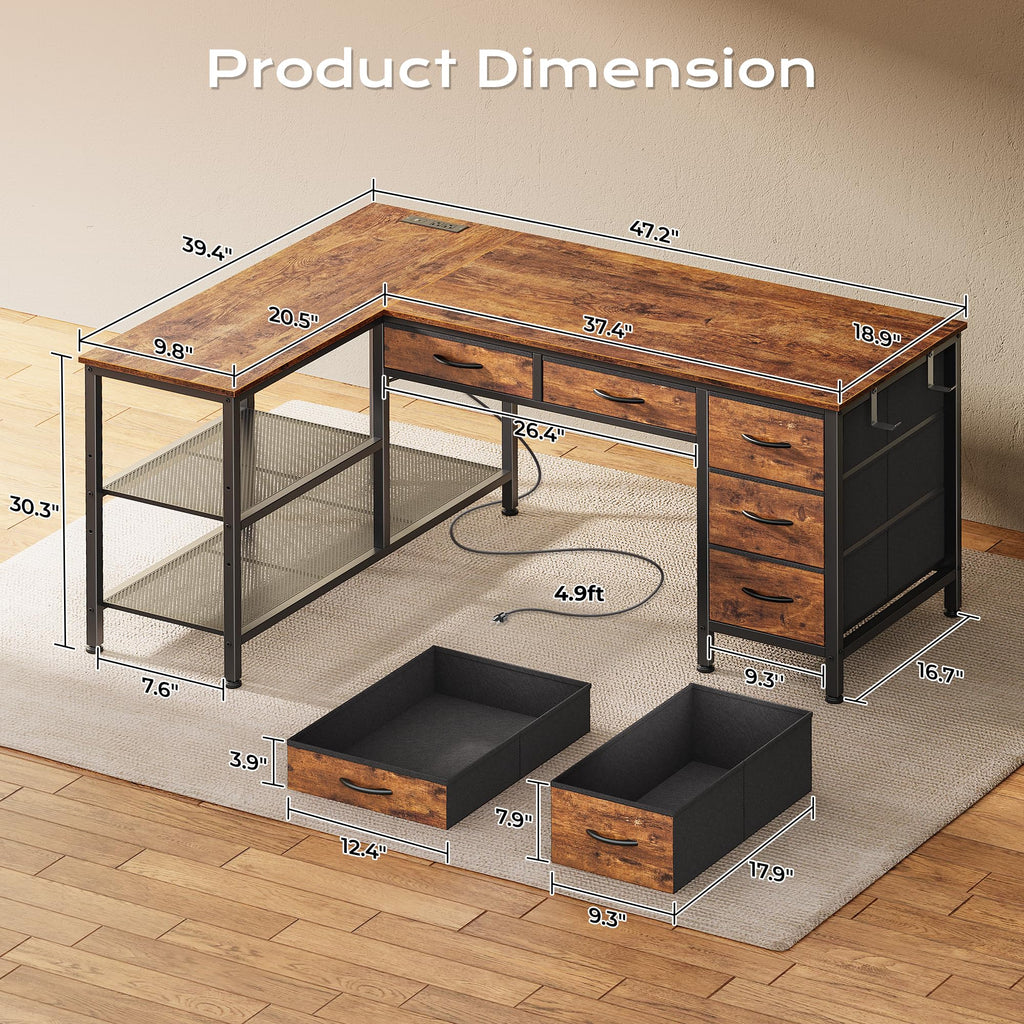 47 Inch L Shaped Desk with Power Outlets Z6212