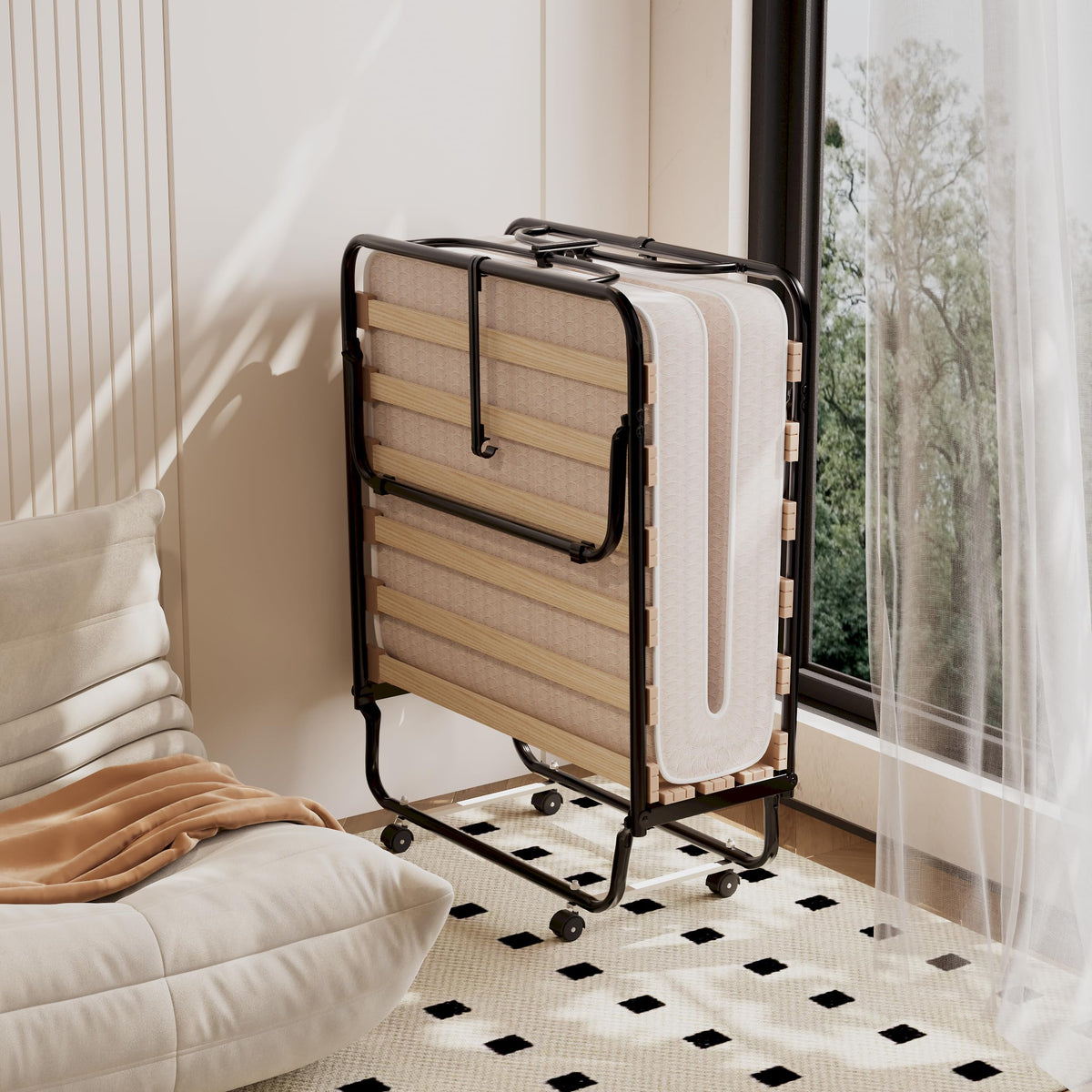 Folding Bed with 4 Inch Memory Foam Mattress Metal Frame Z788