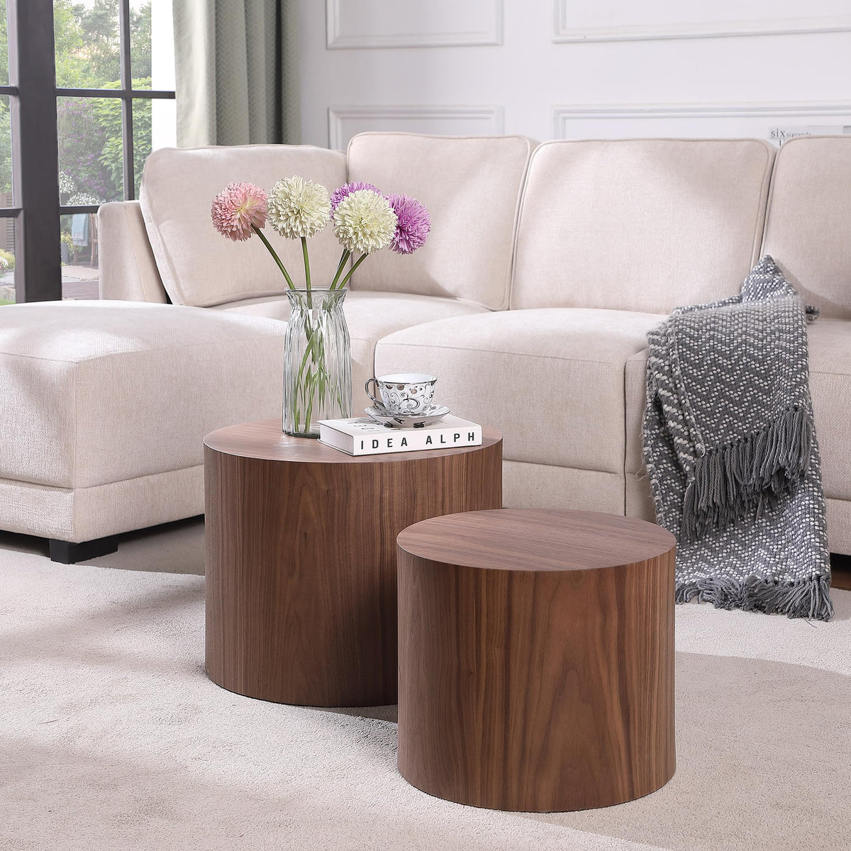 Round Coffee Table Set of 2 Wood Nesting End Table O466727