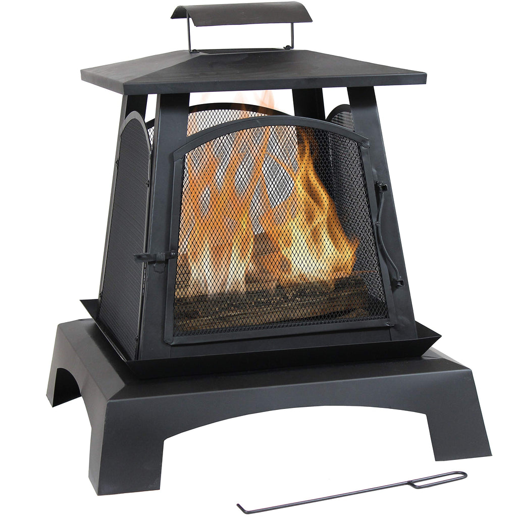 32-Inch Steel Wood-Burning Fire Pit with Log Grate and Poker W599