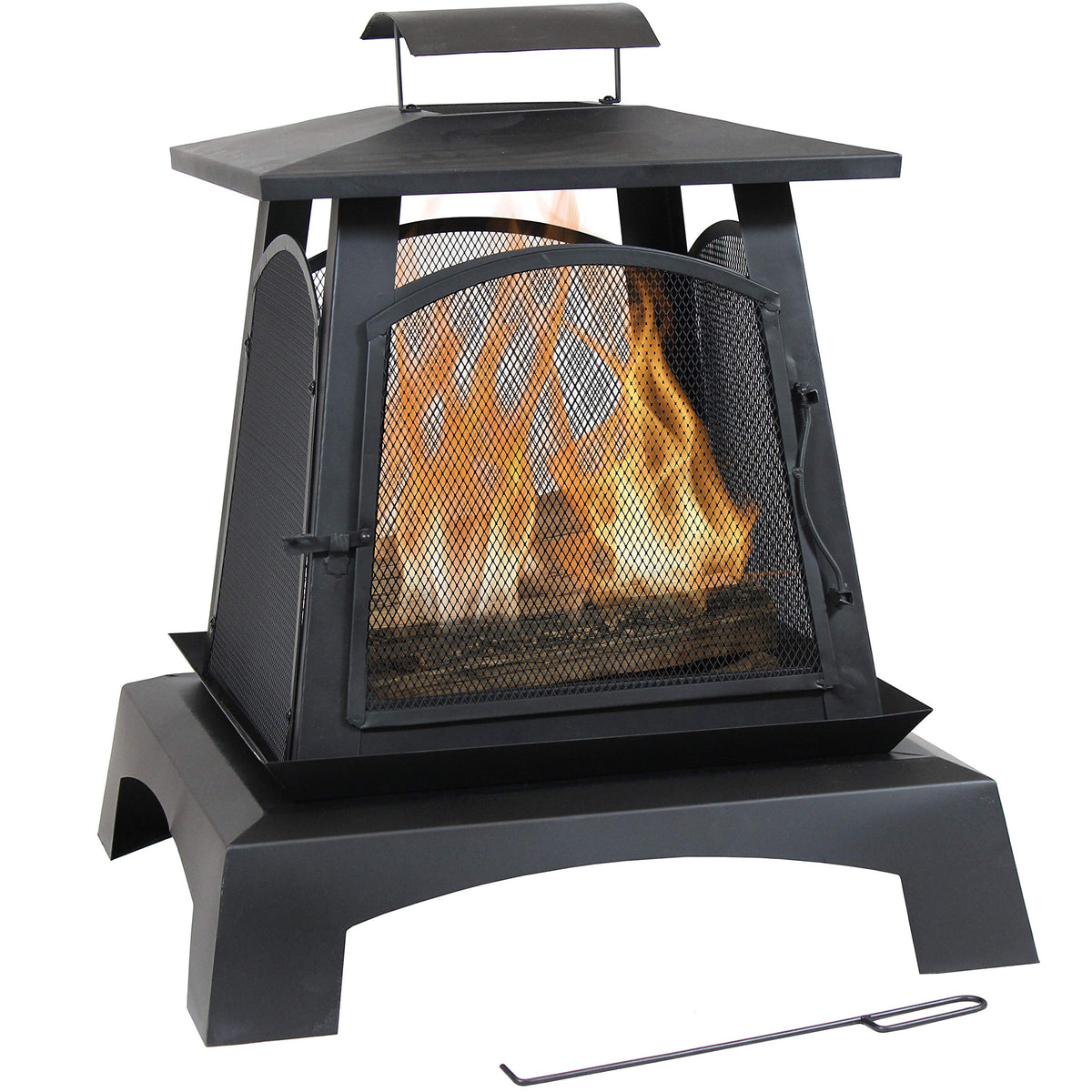 32-Inch Steel Wood-Burning Fire Pit with Log Grate and Poker W599