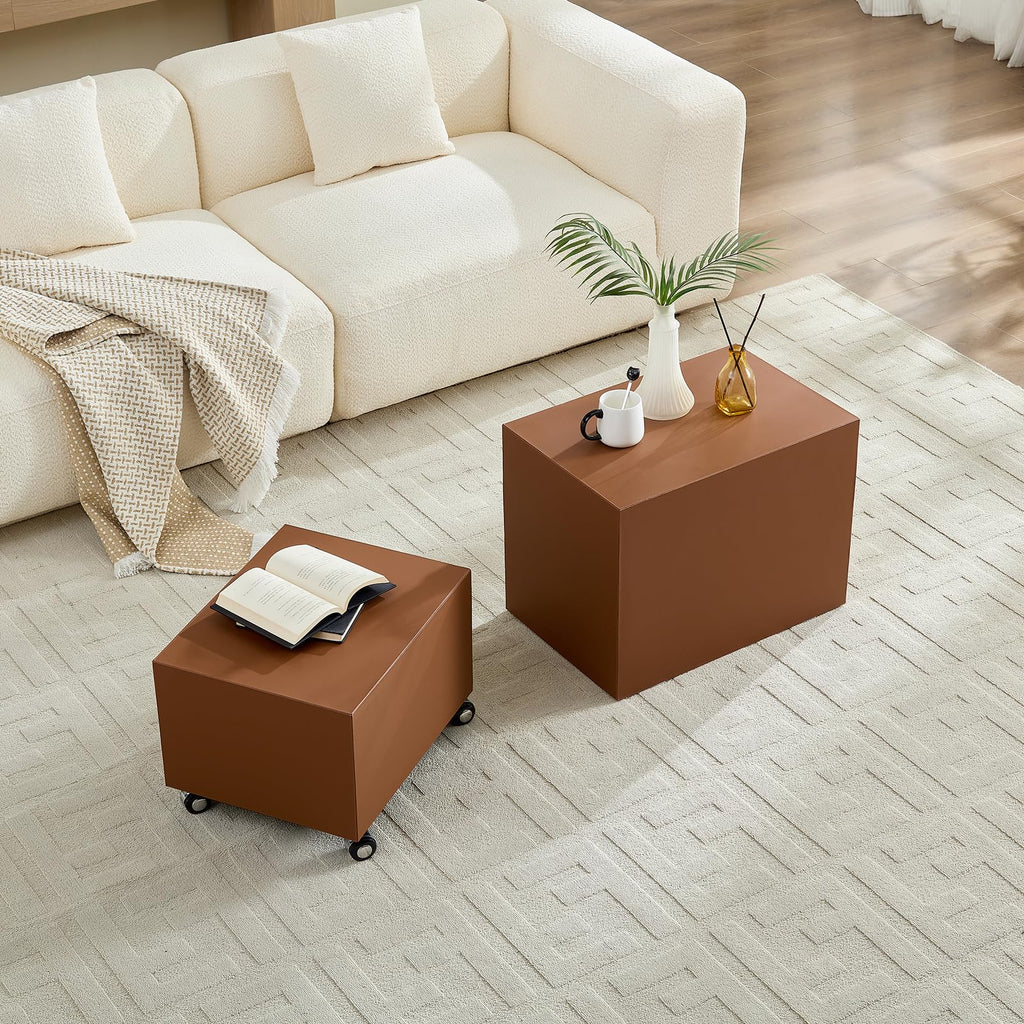 Brown MDF Leather Accent Table L391