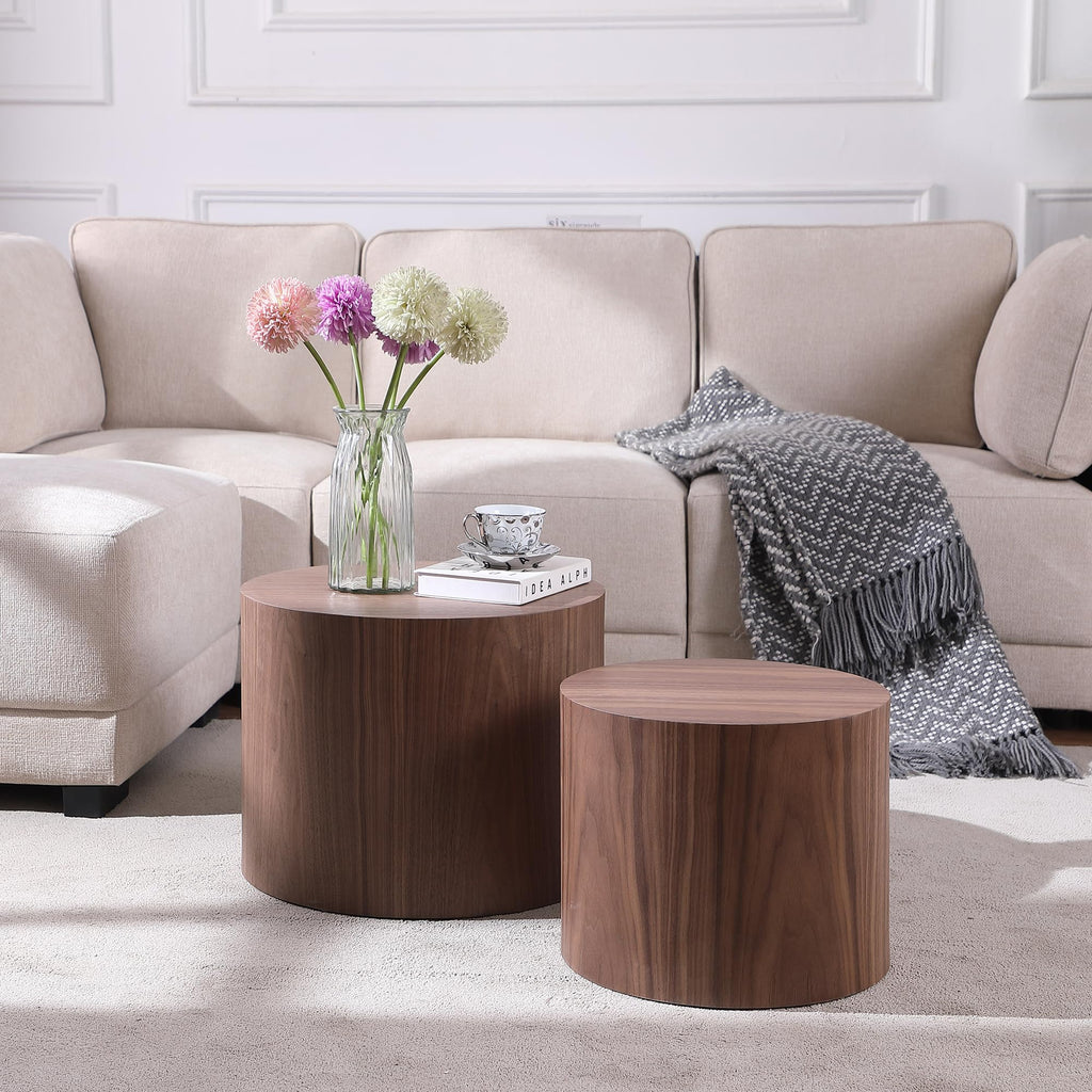 Round Coffee Table Set of 2 Wood Nesting End Table O466727