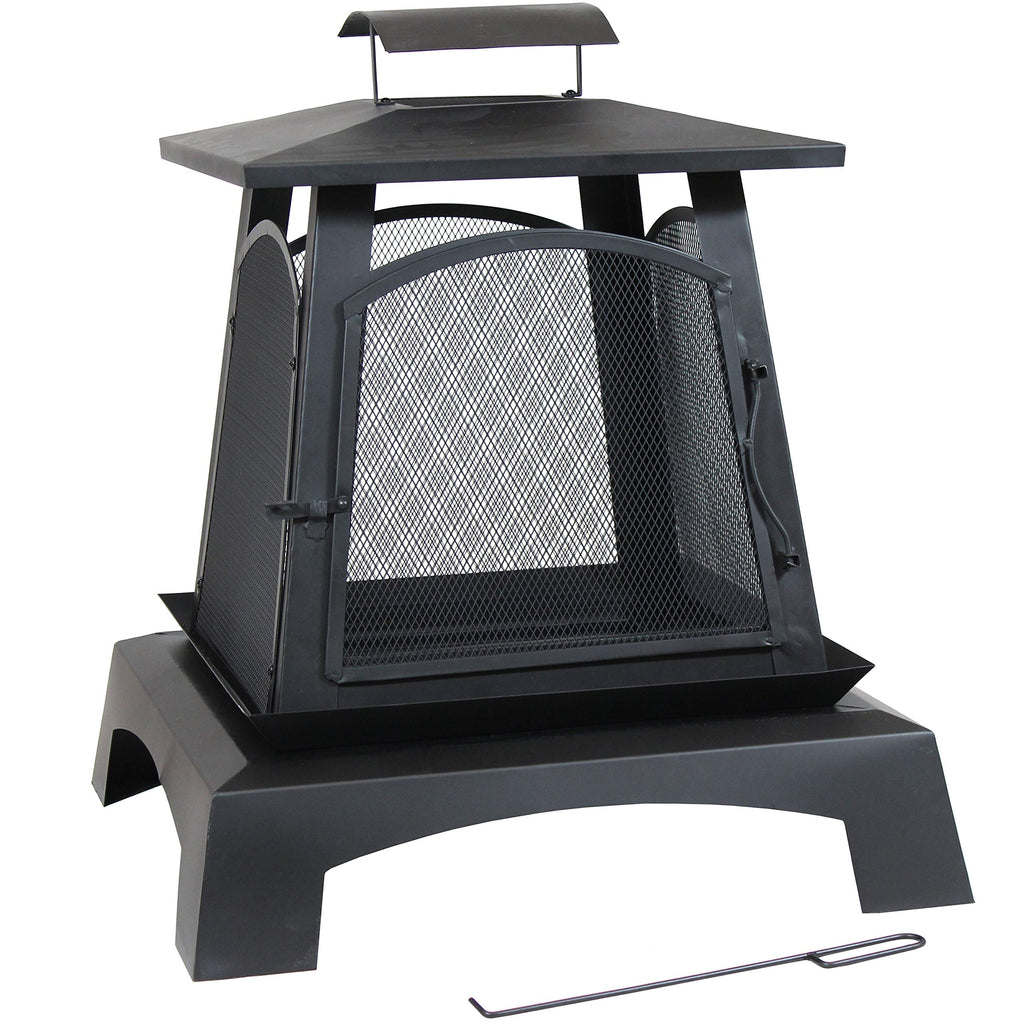32-Inch Steel Wood-Burning Fire Pit with Log Grate and Poker W599