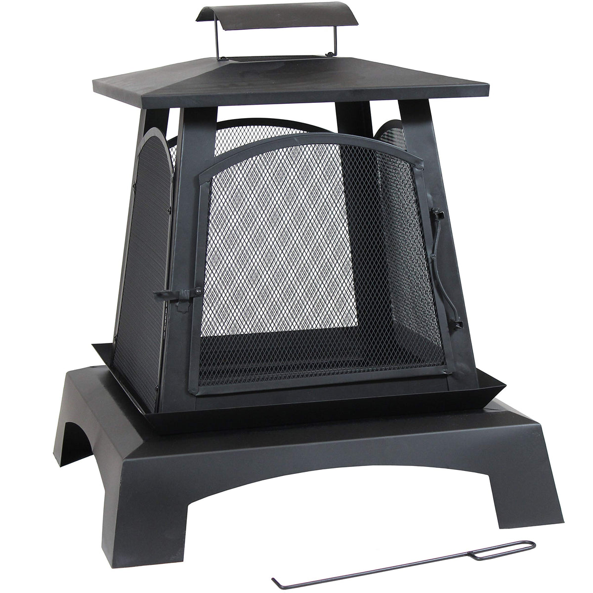 32-Inch Steel Wood-Burning Fire Pit with Log Grate and Poker W599