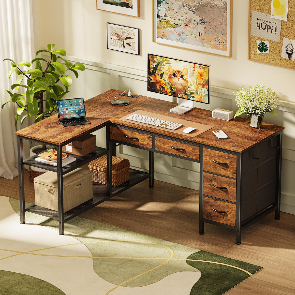 47 Inch L Shaped Desk with Power Outlets Z6212