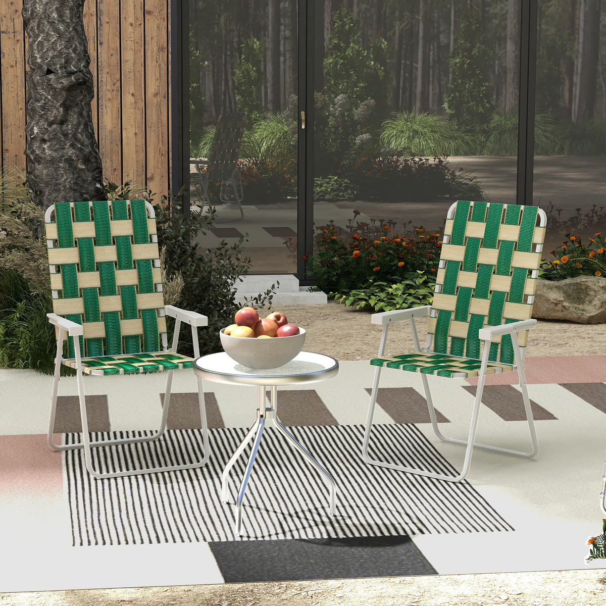 Set of 2 Oversized Folding Webbed Lawn Chairs with Armrests Y265