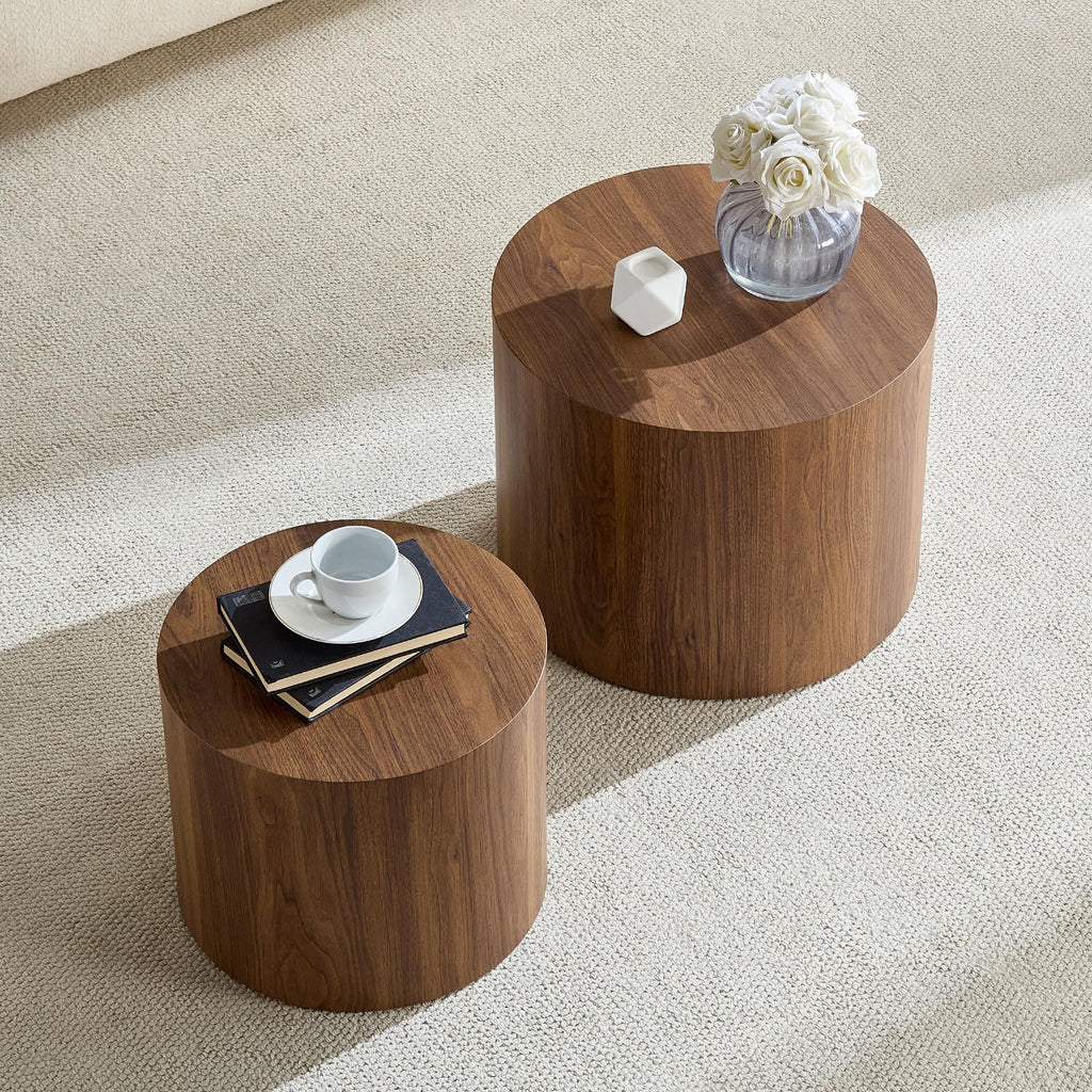 Round Coffee Table Set of 2 Wood Nesting End Table O466727