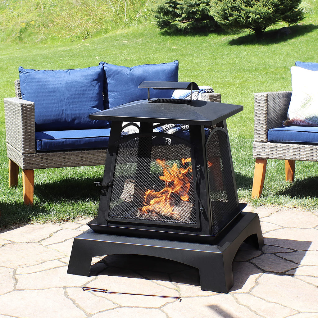 32-Inch Steel Wood-Burning Fire Pit with Log Grate and Poker W599