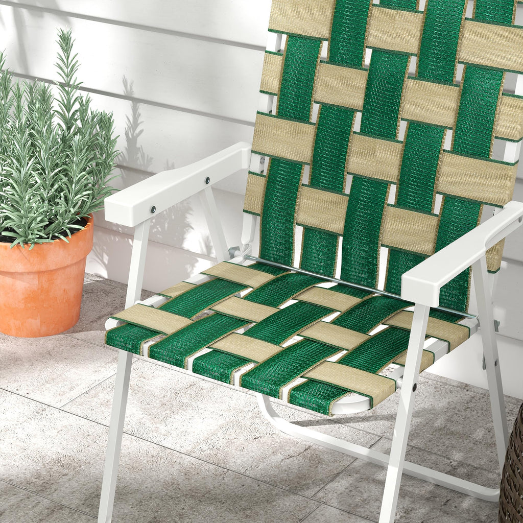 Set of 2 Oversized Folding Webbed Lawn Chairs with Armrests Y265