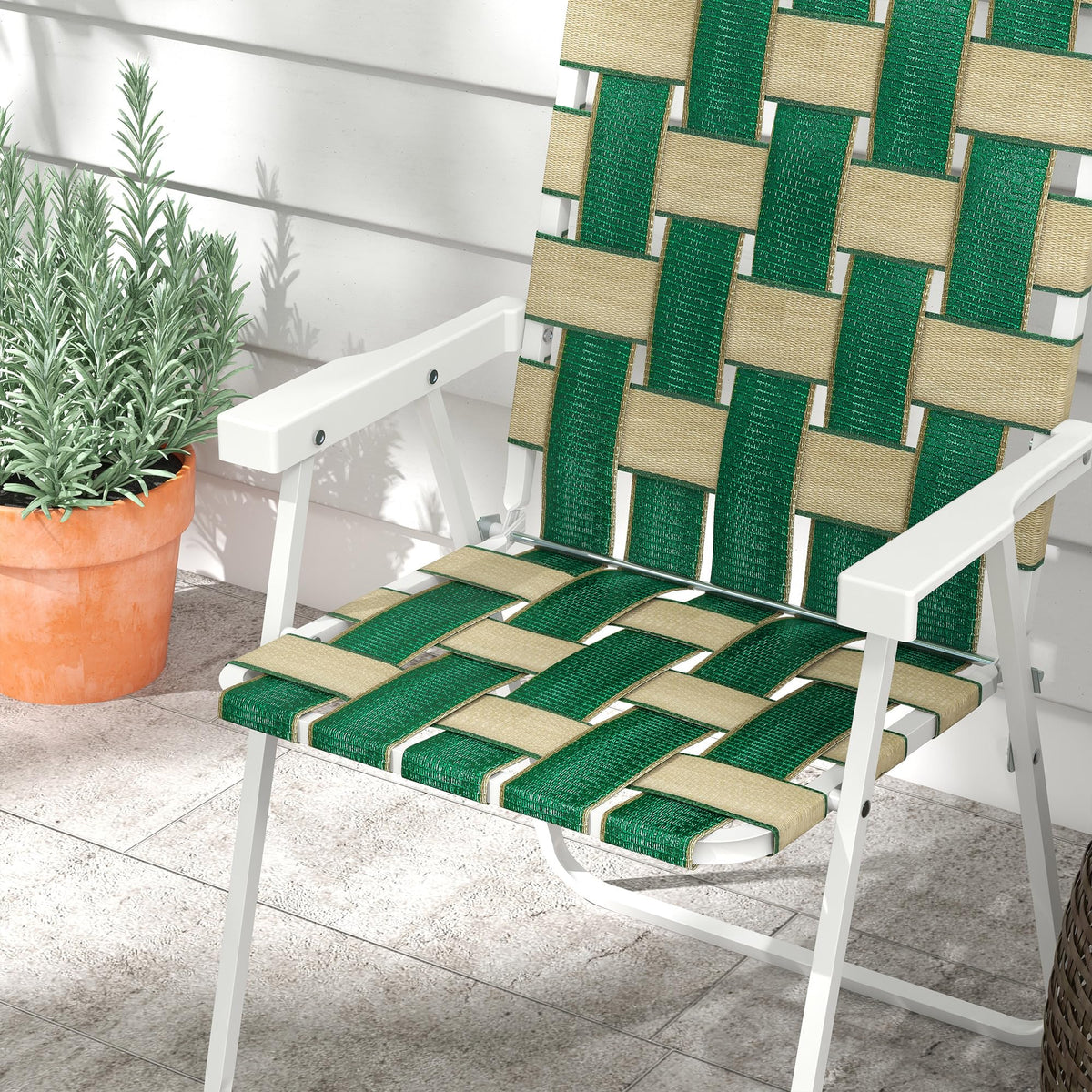 Set of 2 Oversized Folding Webbed Lawn Chairs with Armrests Y265