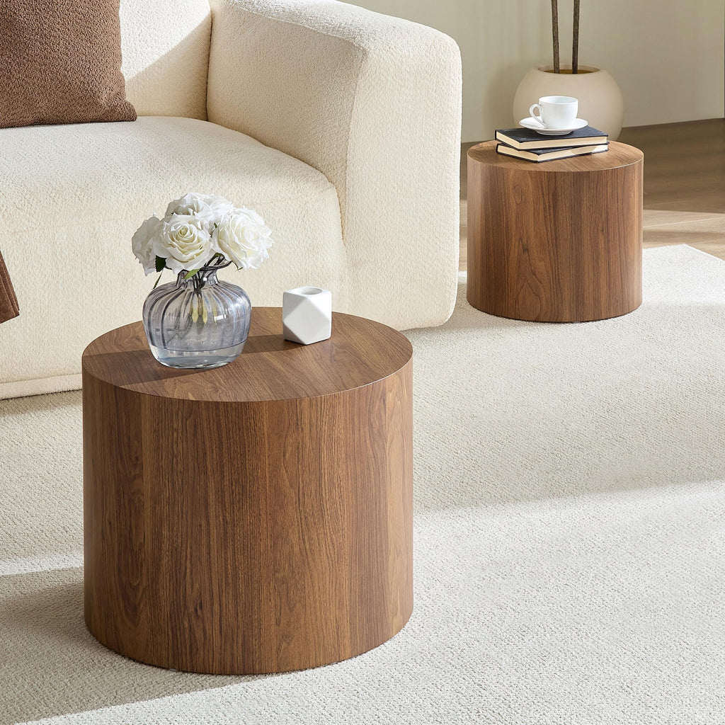 Round Coffee Table Set of 2 Wood Nesting End Table O466727