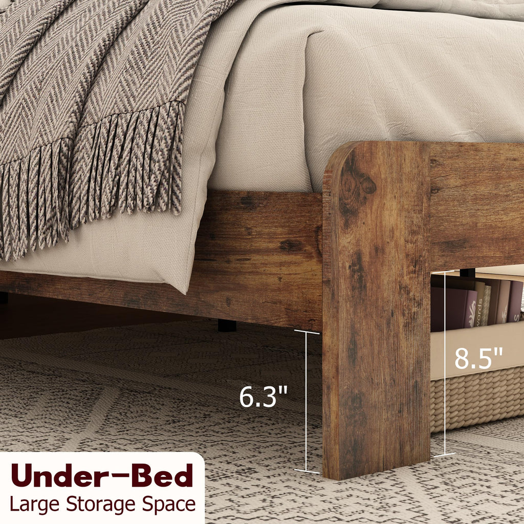 Full Size Dark Brown Wood Platform Bed Frame with Storage D292