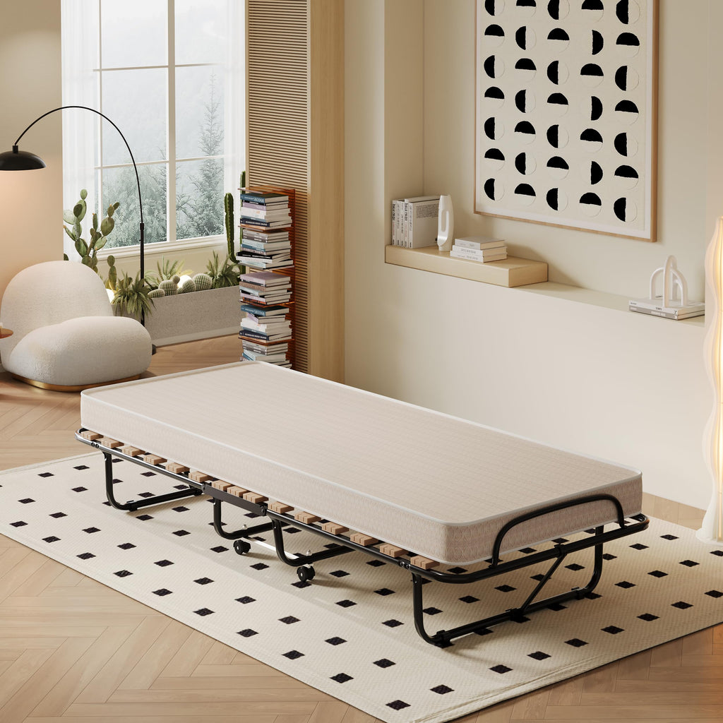 Folding Bed with 4 Inch Memory Foam Mattress Metal Frame Z788