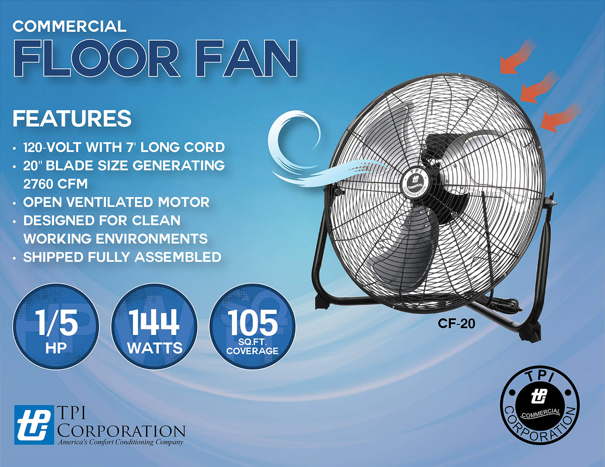 3-Speed 20” High-Velocity Non-Oscillating Floor Fan O81139