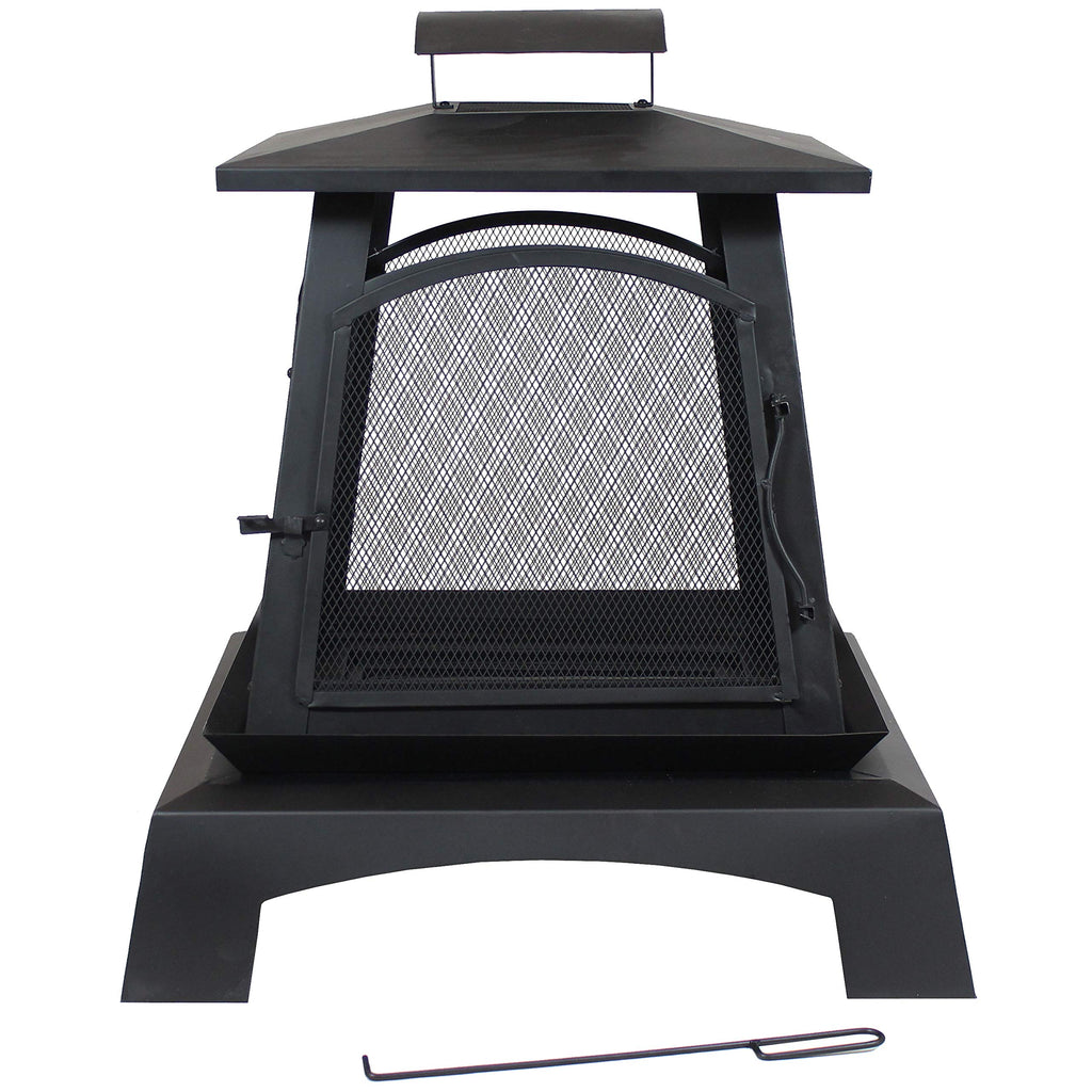 32-Inch Steel Wood-Burning Fire Pit with Log Grate and Poker W599