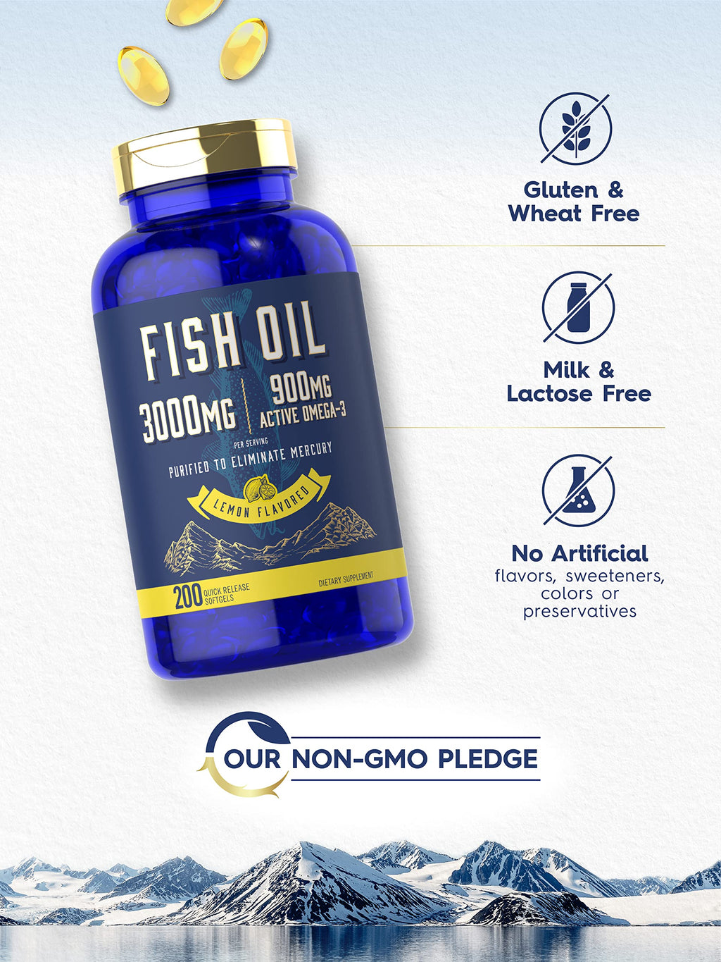 Fish Oil 3000mg 900mg Omega 3 200 Softgels Lemon Flavor S22021