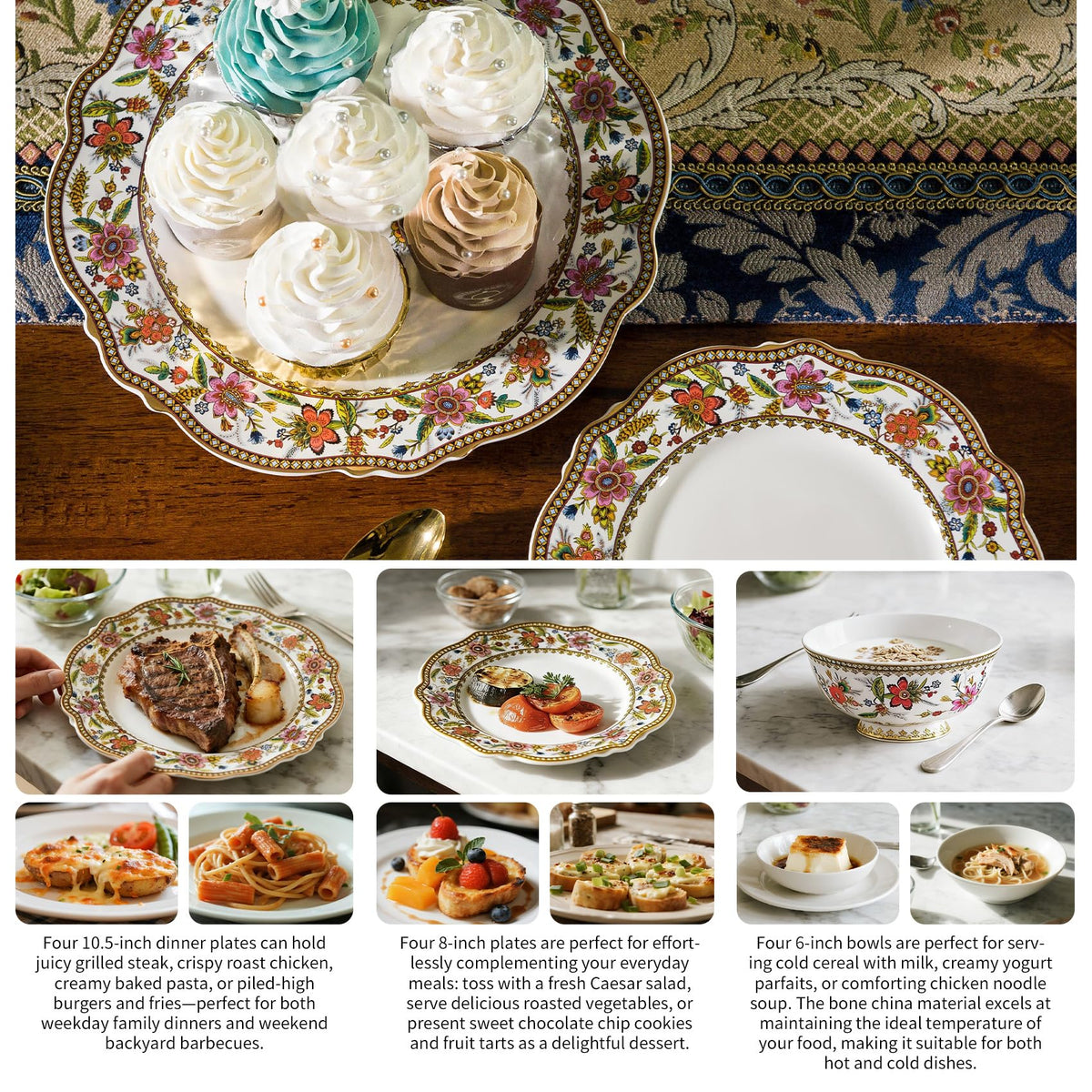 Fine China 12-Piece Dinnerware Set for 4 with 24K Gold Trim S963
