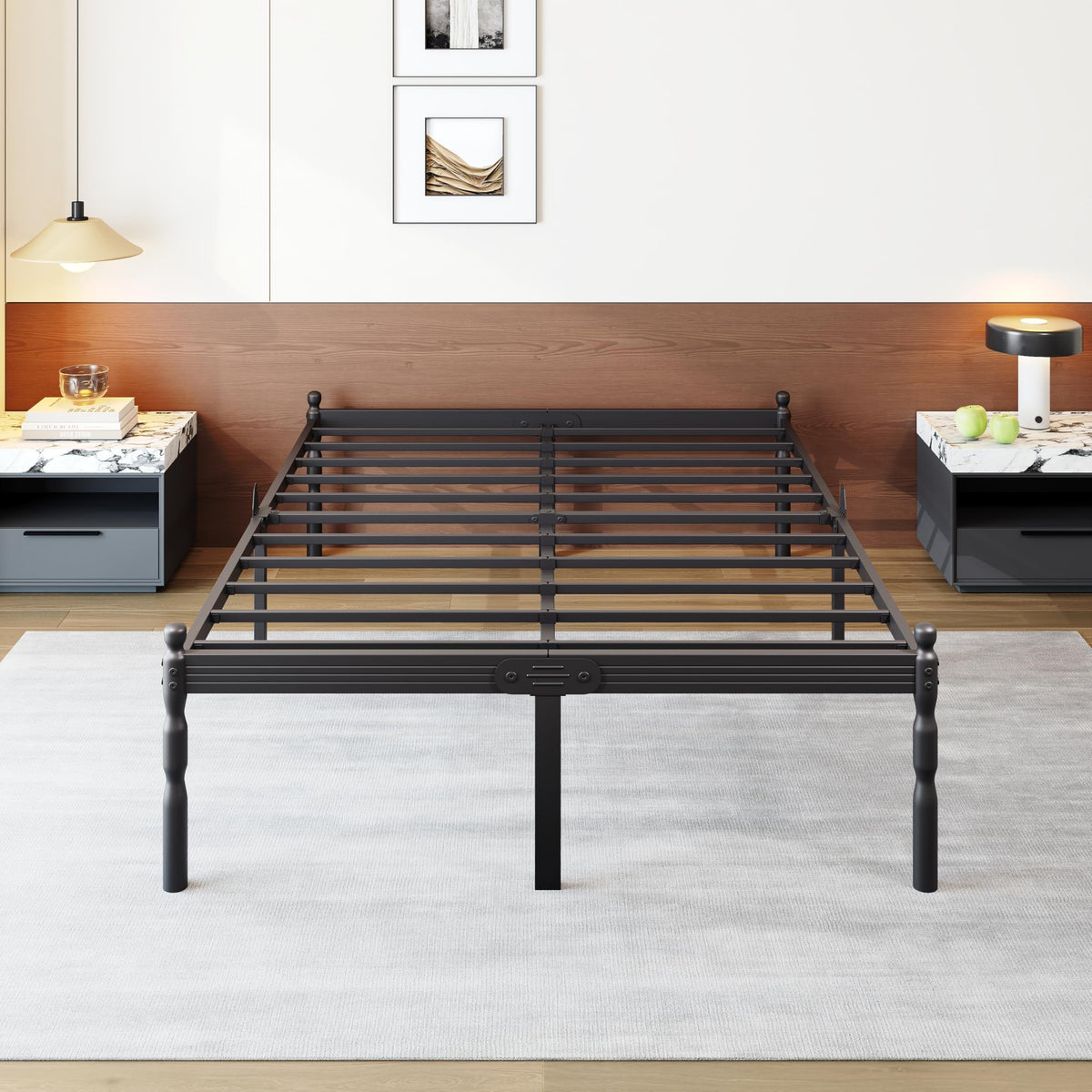 Queen Size Black Metal Bed Frame with Storage F23708